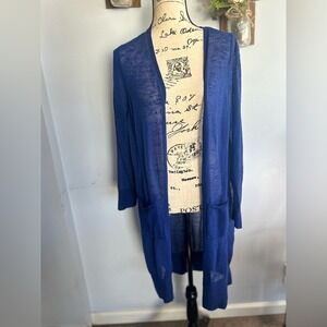 Chico's Blue Duster‎ Cardigan Size 3 XL XXL Royal Cobalt Open Front Long Pocket
